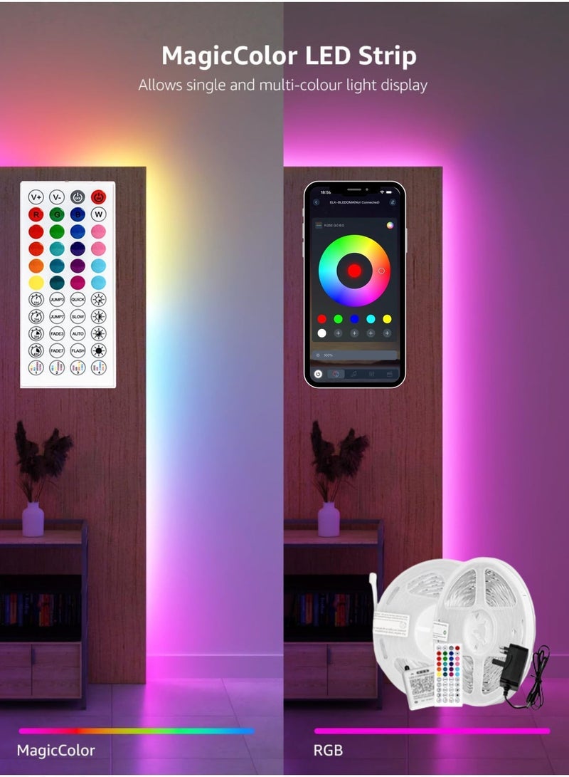 MODI 30M LED Light Strip Bluetooth Smart App Music Sync Color Changing RGB LED Light Strip with Remote Control and Power Adapter Led Lights for Bedroom Room Home Decor - Image 1