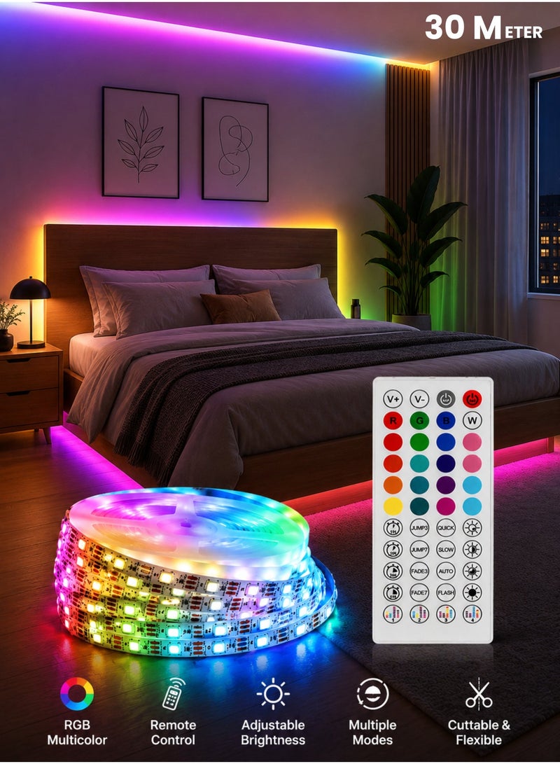 MODI 30M LED Light Strip Bluetooth Smart App Music Sync Color Changing RGB LED Light Strip with Remote Control and Power Adapter Led Lights for Bedroom Room Home Decor - Image 1