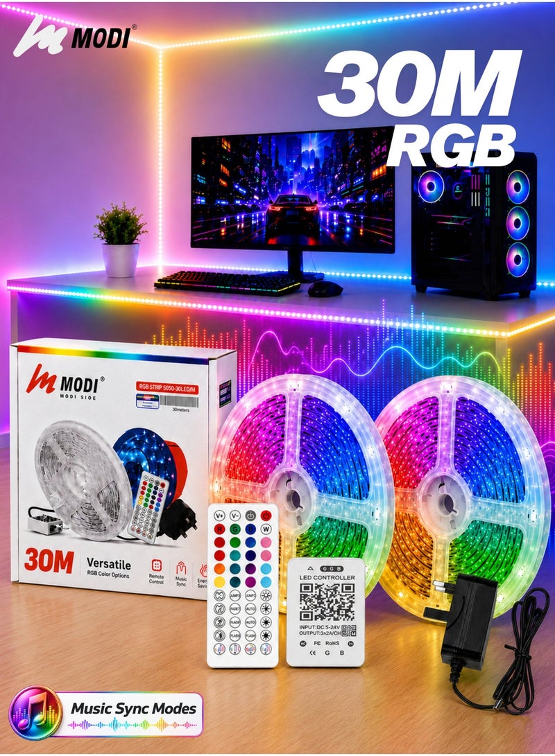 MODI 30M LED Light Strip Bluetooth Smart App Music Sync Color Changing RGB LED Light Strip with Remote Control and Power Adapter Led Lights for Bedroom Room Home Decor - Image 1