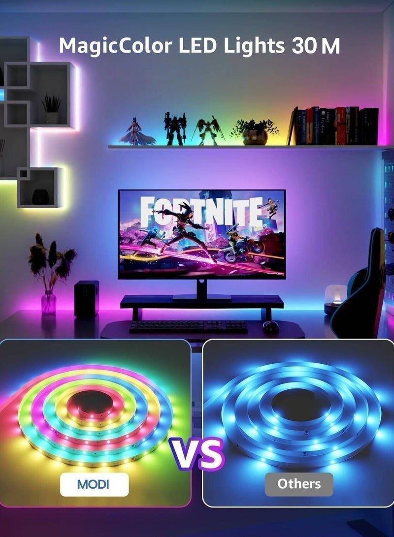 MODI 30M LED Light Strip Bluetooth Smart App Music Sync Color Changing RGB LED Light Strip with Remote Control and Power Adapter Led Lights for Bedroom Room Home Decor - Image 5