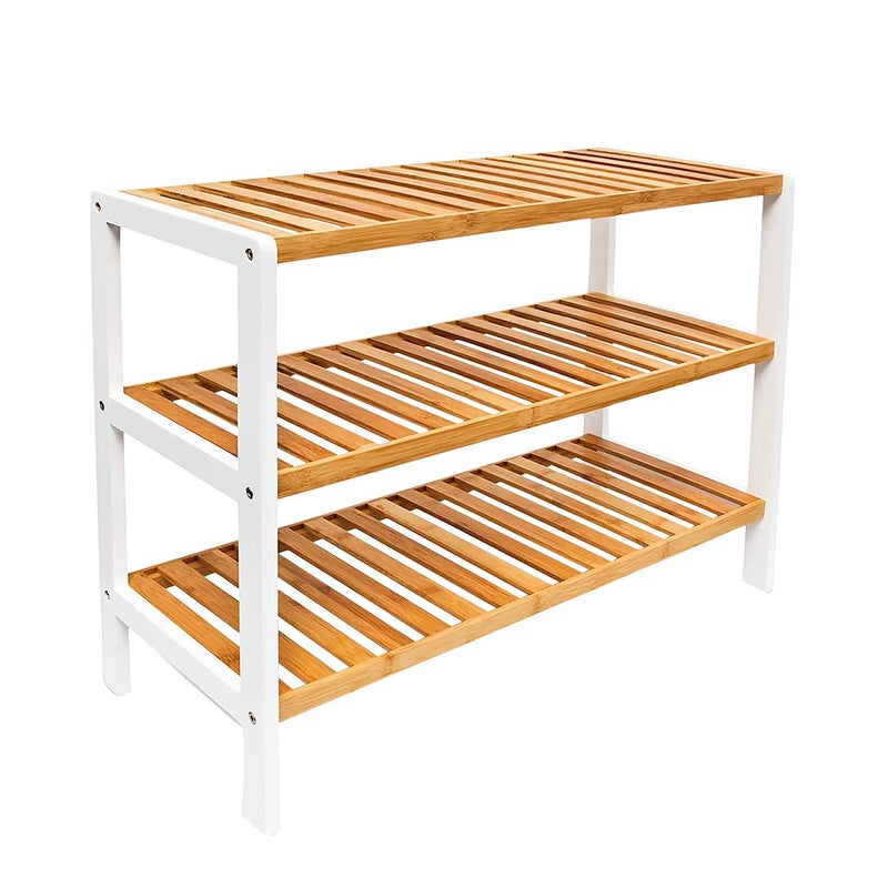 1ABOVE Bamboo Shoe Rack Plant Rack Perfect for Corridor Living Room Bathroom Bedroom Hallway or Small spaces Natural  White 3 TIER