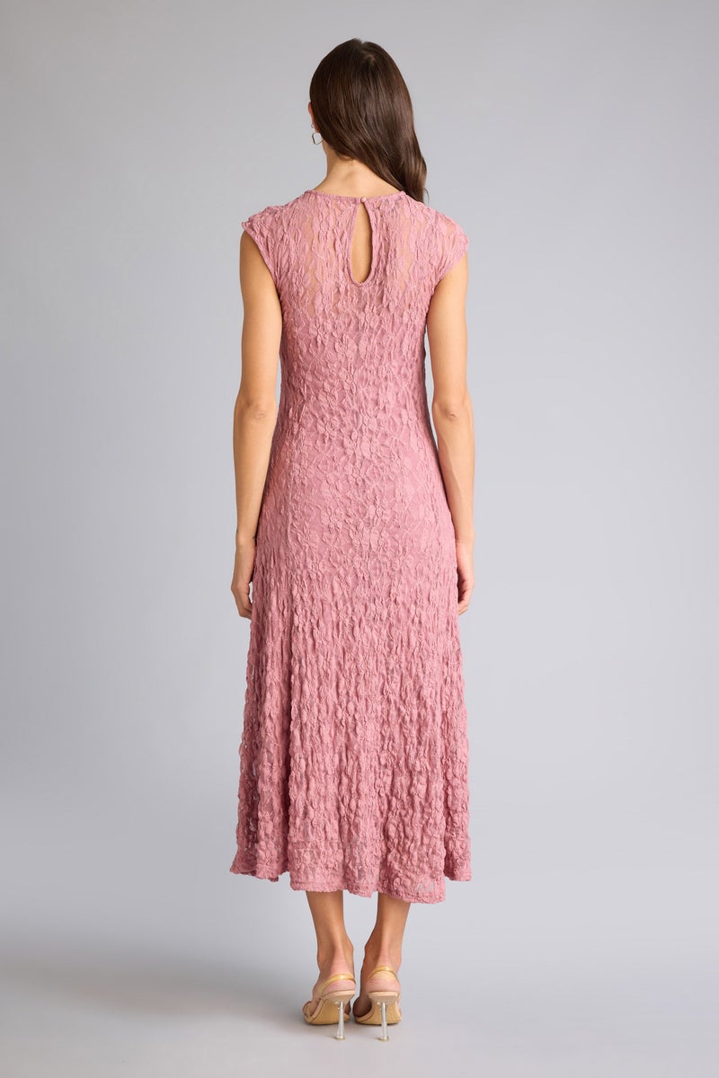 DeFacto Pink Woman Slim Fit Crew Neck Lace Sleeveless Maxi Dress Casual - Image 4