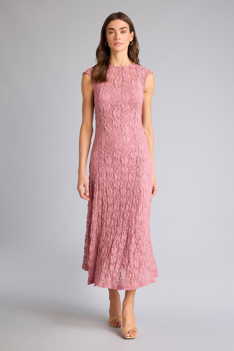 DeFacto Pink Woman Slim Fit Crew Neck Lace Sleeveless Maxi Dress Casual - Image 2