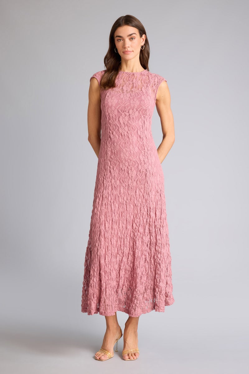 DeFacto Pink Woman Slim Fit Crew Neck Lace Sleeveless Maxi Dress Casual - Image 1