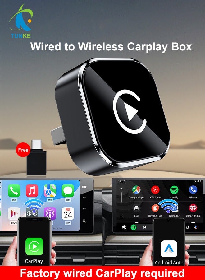 TUNKE 2-in-1 Wireless CarPlay & Android Auto Adapter – Bluetooth 5.0 + 5G WiFi, Plug & Play USB Dongle for Cars (Black) - Image 1