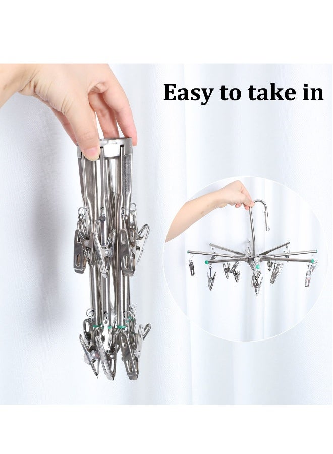 Stainless Steel Sock Dryer with 16 Pegs and Swivel Hook - Rustproof Clothes Drying Hanger for Underwear, Socks, Bras, Baby Clothes, and Gloves - Windproof Design - Image 4