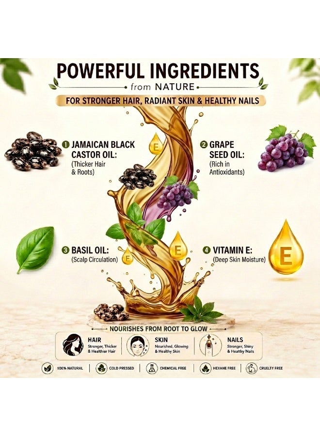 Ronalisa Jamaican Black Castor Oil For Hair & Skin Care - Multipurpose Lightweight Non-Sticky Oil for Hair, Skin, Nails, Stretch Marks & Stomach - Infused with Grape Seed & Basil 100% Natural (Size in 100ml) - Image 3
