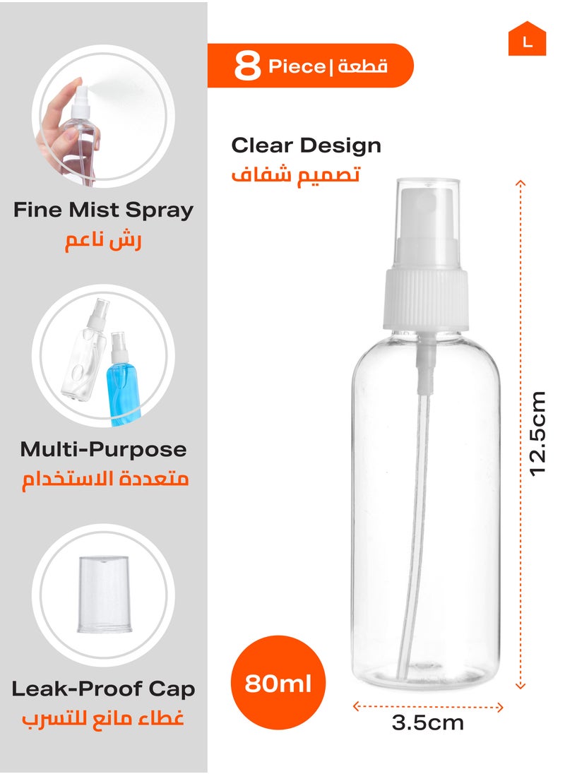 LAWAZIM - Spray Bottle Set - 8-Piece, 80ml – Refillable Fine Mist Travel Bottles with Leak-Proof Caps, Clear Plastic, Portable Size – Ideal for Toiletries, Cleaning, Skincare, Disinfectants - Image 1