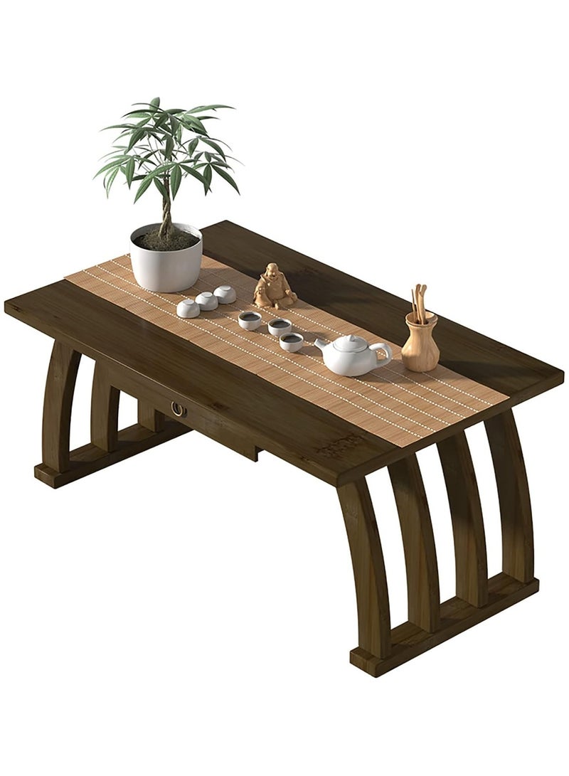 DubaiGallery Low Table, Japanese Style Low Table, Bamboo Coffee Table, Small Table with Drawers, Coffee Table, Living Room, Tatami Window, Easy Assembly, Compact, Low Table, Living Alone, For Guests - Image 1