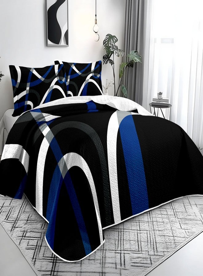 weesire Black and Blue Bedding Queen Size with 2 Shams, Modern Stripe Comforter Sets Classic Line Pattern Bedspreads Grey and Blue Coverlet, 90''x96'' - Image 2