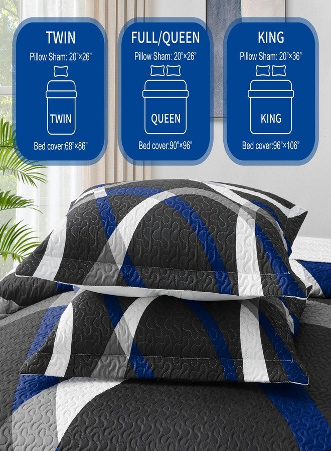 weesire Black and Blue Bedding Queen Size with 2 Shams, Modern Stripe Comforter Sets Classic Line Pattern Bedspreads Grey and Blue Coverlet, 90''x96'' - Image 3