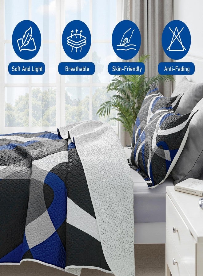 weesire Black and Blue Bedding Queen Size with 2 Shams, Modern Stripe Comforter Sets Classic Line Pattern Bedspreads Grey and Blue Coverlet, 90''x96'' - Image 5