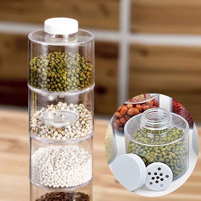 Marrone Spice Tower 6pcs Spice Tower Clear Stackable Seasoning Bottle Stackable Circle Shape Spice Jar Set Refillable for Parsley Salt Herb Kitchen - Image 2