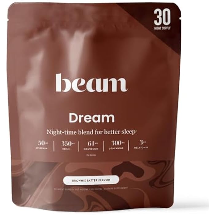 Beam Dream Sleep Powder – Sleep Aid for Adults with Melatonin, Magnesium, L-Theanine, Reishi Mushroom & Apigenin Sleep Supplement, Sleepy Cocoa Bedtime Drink Mix, Brownie Batter Flavor, 30 Servings - Image 1