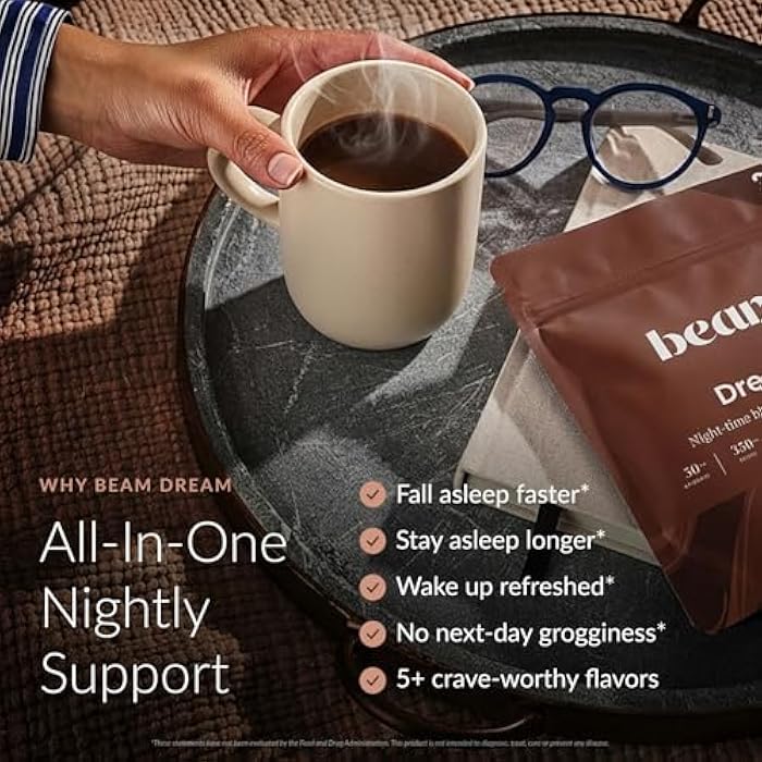 Beam Dream Sleep Powder – Sleep Aid for Adults with Melatonin, Magnesium, L-Theanine, Reishi Mushroom & Apigenin Sleep Supplement, Sleepy Cocoa Bedtime Drink Mix, Brownie Batter Flavor, 30 Servings - Image 2