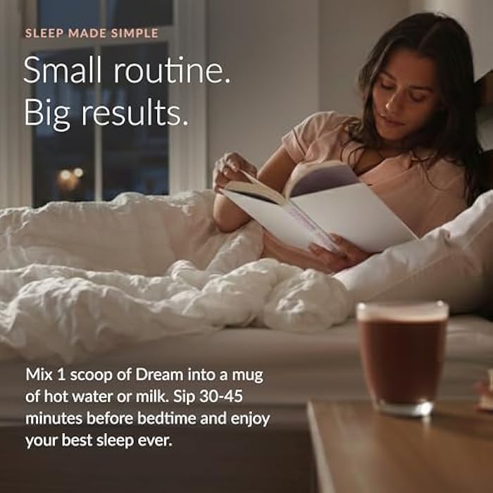 Beam Dream Sleep Powder – Sleep Aid for Adults with Melatonin, Magnesium, L-Theanine, Reishi Mushroom & Apigenin Sleep Supplement, Sleepy Cocoa Bedtime Drink Mix, Brownie Batter Flavor, 30 Servings - Image 4