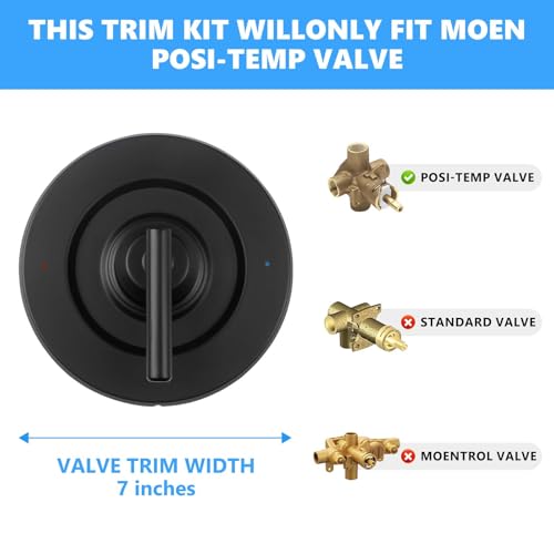 GZJoSum T2901BL Shower Handle Compatible with Moen Gibson PosiTemp Valve Trim Kit Matte Black Shower Compatible with Moen Gibson PosiTemp ShowerTub 2510252025702590 Pressure balanced Valves - Image 3