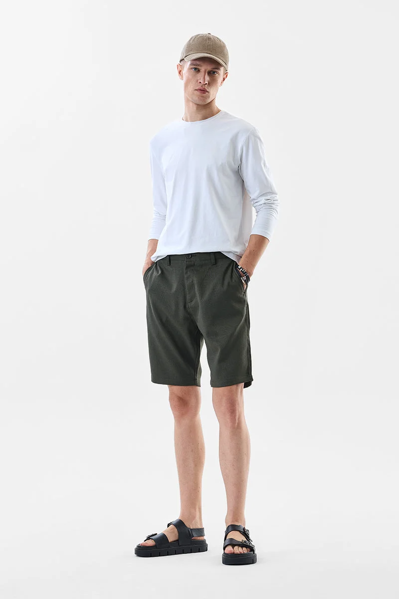 SNITCH Olive Textured Regular Fit Shorts