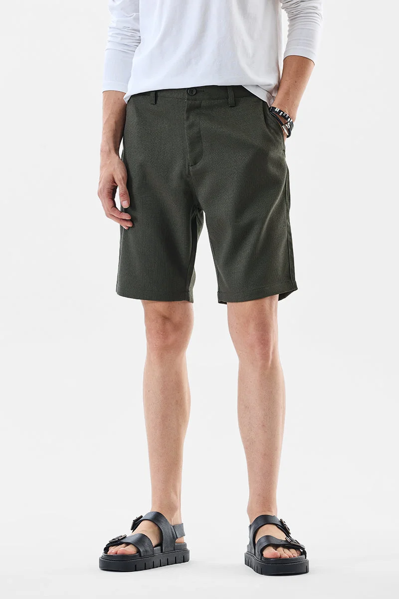 SNITCH Olive Textured Regular Fit Shorts