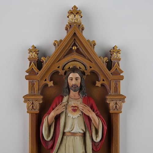 BC BUILDCLASSIC BC Catholic Sacred Heart of Jesus Statue 9 H Holy Water Font Wall Plaque Inspirational Home Dcor Religious Gift Renaissance Sculpture Handmade by Buildclassic - Image 3