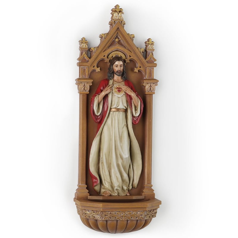 BC BUILDCLASSIC BC Catholic Sacred Heart of Jesus Statue 9 H Holy Water Font Wall Plaque Inspirational Home Dcor Religious Gift Renaissance Sculpture Handmade by Buildclassic - Image 2