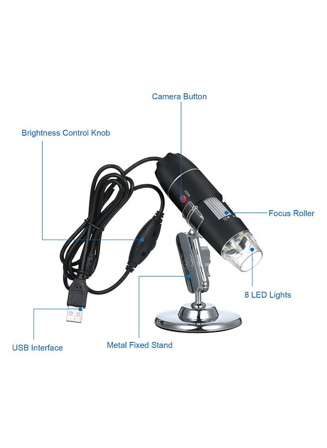ماركة غير محددة مجهر رقمي USB كاميرا تكبير 1600X 8 مصابيح LED مع حامل مكبر فحص محمول باليد  - Image 5