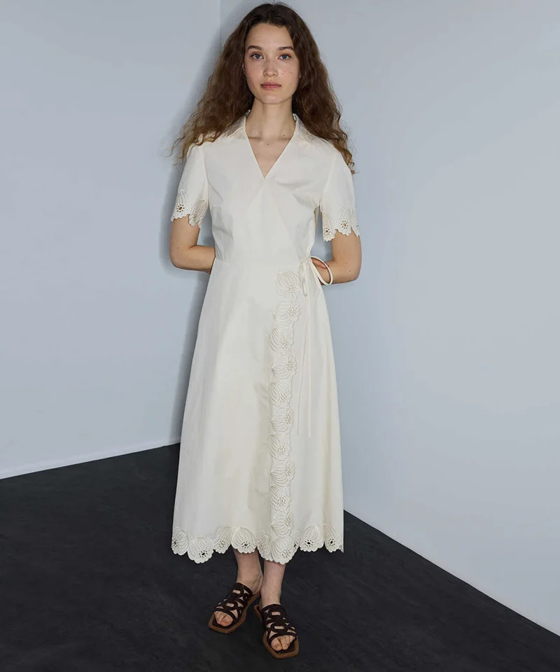 Ipekyol Embroidered Wrap Poplin Dress