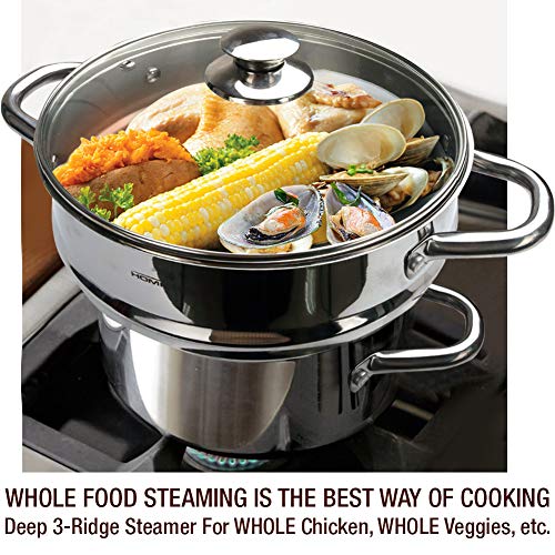 HOMICHEF 3 PCS Whole Food Steamer Set - Nickel Free Stainless Steel Veggie Steam Pot (9.5" Large Vegetable Steamer Insert With Lid, 8" Steam Pot) - Image 2