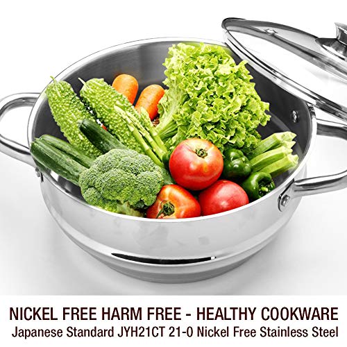 HOMICHEF 3 PCS Whole Food Steamer Set - Nickel Free Stainless Steel Veggie Steam Pot (9.5" Large Vegetable Steamer Insert With Lid, 8" Steam Pot) - Image 4