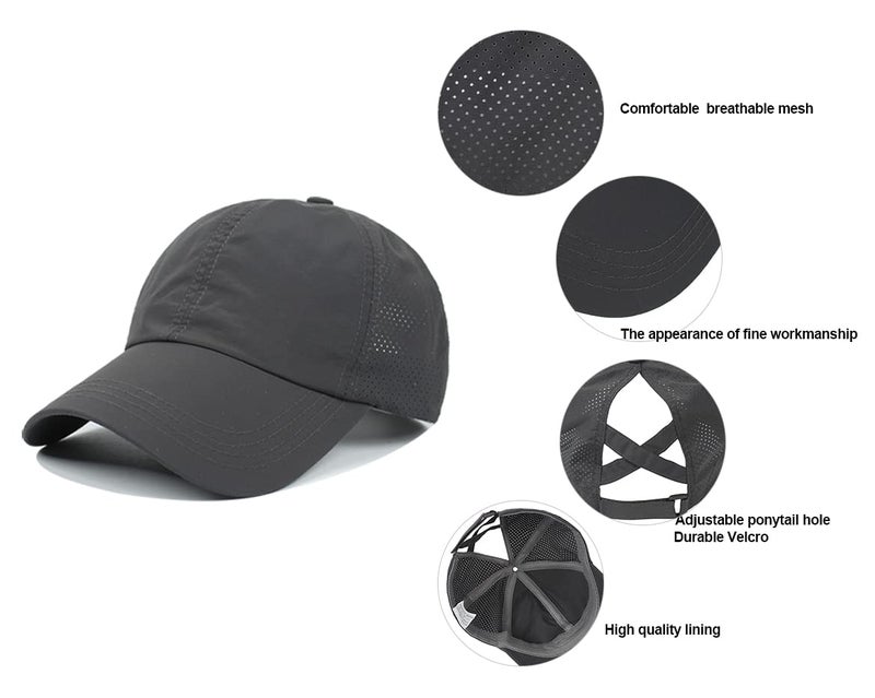 Bucaum Cross Hat Womens Baseball Cap -Cross Ponytail Black - Image 3