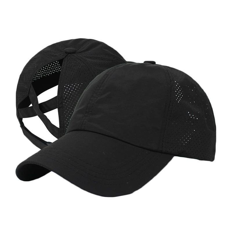 Bucaum Cross Hat Womens Baseball Cap -Cross Ponytail Black - Image 1