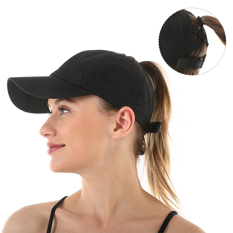 Bucaum Cross Hat Womens Baseball Cap -Cross Ponytail Black - Image 2