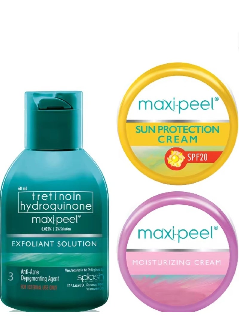 Maxi Peel Day and Night Creams (Maxi Peel Sun Protection Cream 25g + Maxi Peel Moisturizing Cream) + Peeling Solution No. 3 - 60 ml
