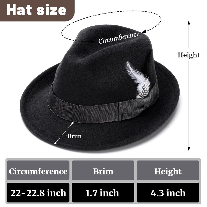 Ultrafun Fedora Hats for Men Women Short Brim Felt Winter Hat Panama Dress Fedora Hat (Feather-Black) - Image 2