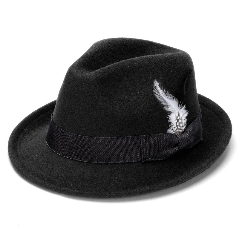 Ultrafun Fedora Hats for Men Women Short Brim Felt Winter Hat Panama Dress Fedora Hat (Feather-Black) - Image 1