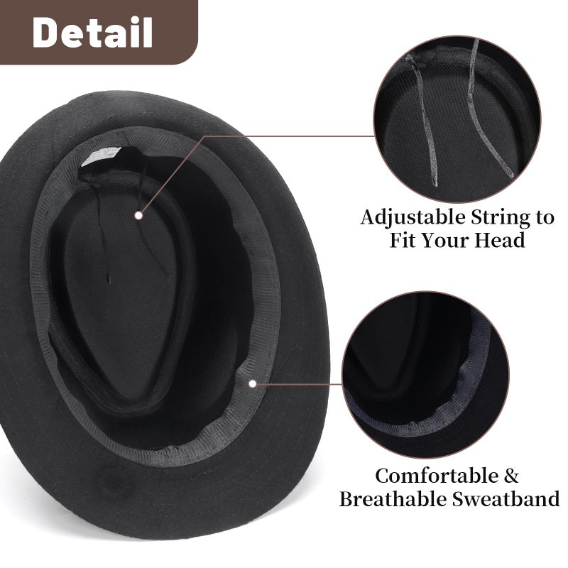 Ultrafun Fedora Hats for Men Women Short Brim Felt Winter Hat Panama Dress Fedora Hat (Feather-Black) - Image 5