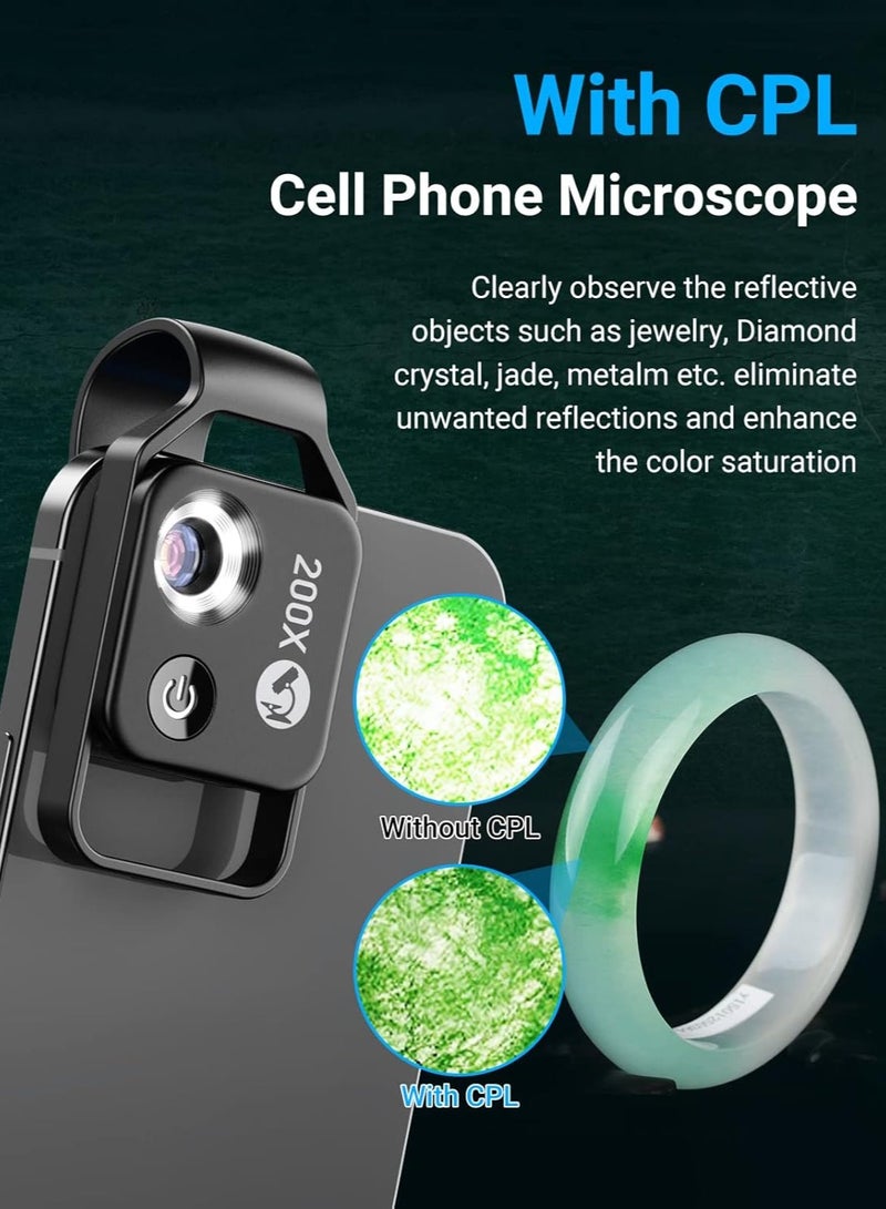 آبيكسل عدسة المجهر للهاتف المحمول 200X مع عدسة CPL/ضوء LED، مكبر رقمي محمول للطلاب، جهاز تحديد لمسحات دقيقة بدقة HD مع مشبك عالمي لمعظم هواتف iPhone/Android، جاهز للاستخدام لالتقاط الصور المجهرية. - Image 3
