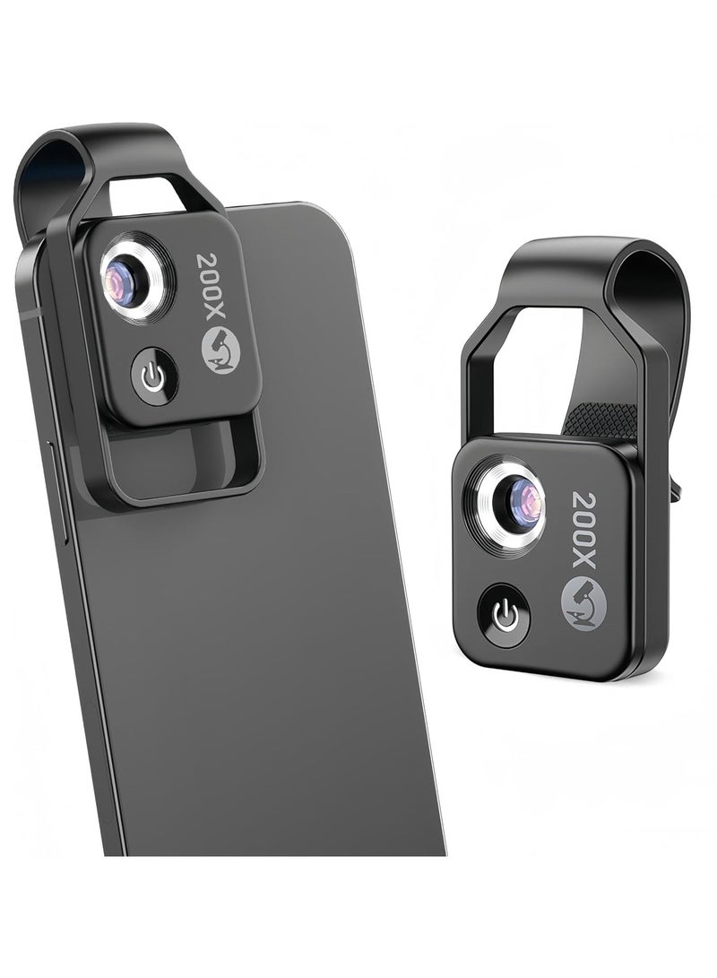 آبيكسل عدسة المجهر للهاتف المحمول 200X مع عدسة CPL/ضوء LED، مكبر رقمي محمول للطلاب، جهاز تحديد لمسحات دقيقة بدقة HD مع مشبك عالمي لمعظم هواتف iPhone/Android، جاهز للاستخدام لالتقاط الصور المجهرية. - Image 1