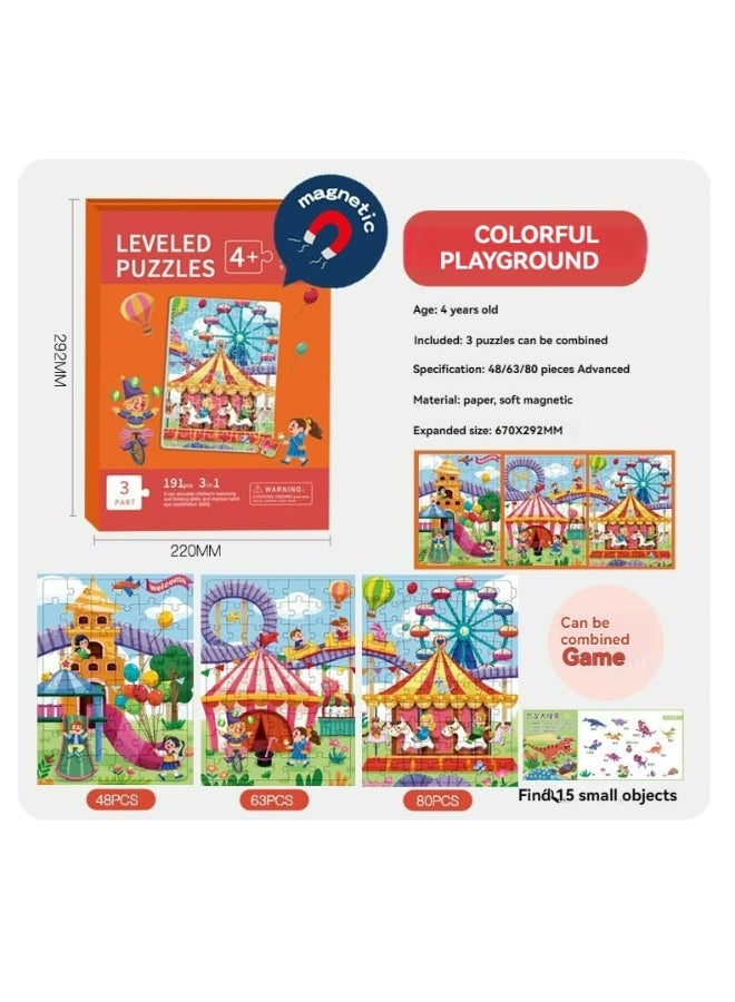 Jigsaw Puzzle for Kids 5-12 Years, Magnetic Puzzles Amusement Park 3 Levels of Difficulty, Puzzle Books Wooden, Educational Toys for Travel Activities, Strong Megnet  - Image 5