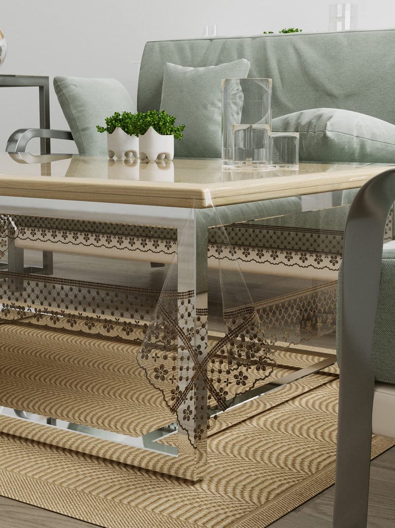 Clasiko Centre Table Cover 40x60 Inches PVC Shape Rectangle Pack of 1 Anti Slip Brown Lace Tipping - Image 3
