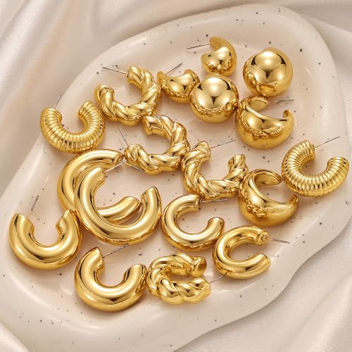 IFKM 9 Pairs Gold Hoop Earrings Set For Women Hypoallergenic Chunky Chain Twisted Open Hoops Dangle Earring Packs For Birthday Party Christmas Fashion Jewelry Gift - Image 4