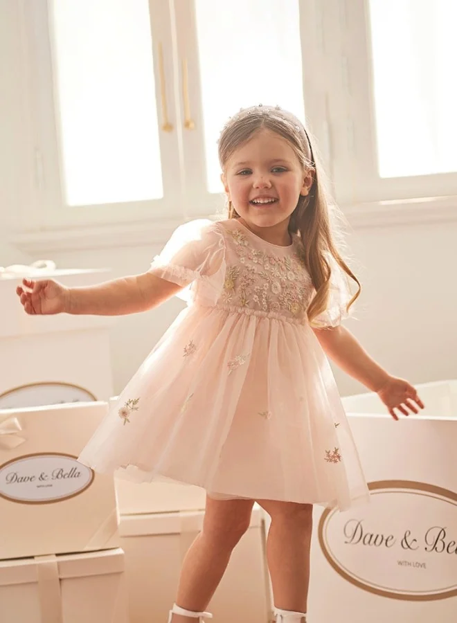 ديف اند بيلا فستان تول مطرز بالورود للبنات