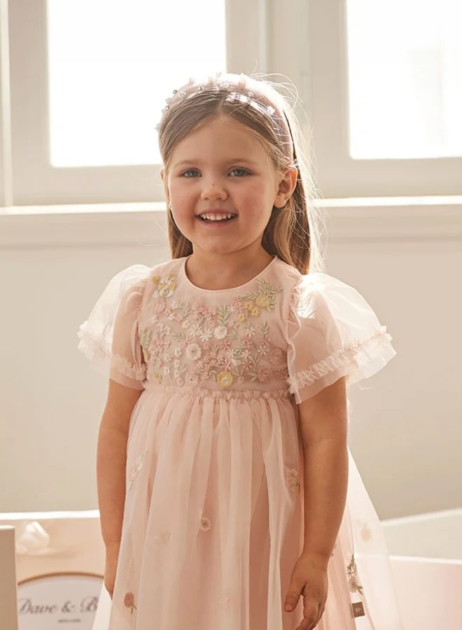 ديف اند بيلا فستان تول مطرز بالورود للبنات