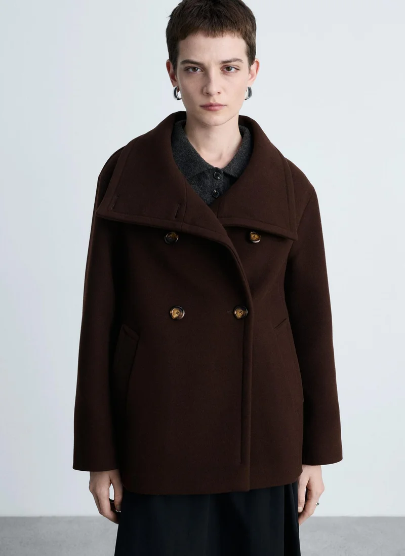 MANGO Double-Breasted Virgin Wool Coat