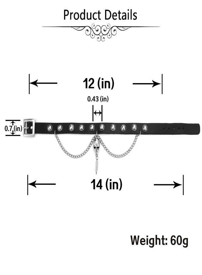 Zysta Unisex Genuine Leather Choker Necklace Adjustable Studed Collar Wide Band Chain Goth Punk Rocker Bold Costume Necklaces Women Gothic Accessory - Image 2