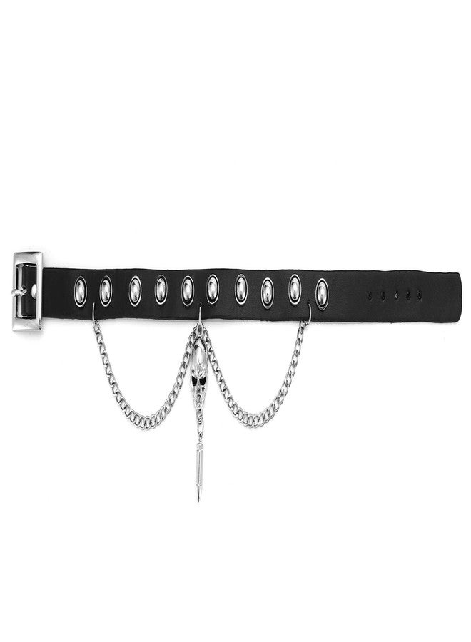 Zysta Unisex Genuine Leather Choker Necklace Adjustable Studed Collar Wide Band Chain Goth Punk Rocker Bold Costume Necklaces Women Gothic Accessory - Image 3