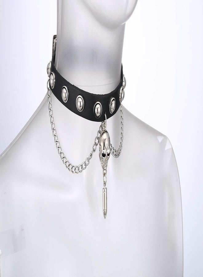 Zysta Unisex Genuine Leather Choker Necklace Adjustable Studed Collar Wide Band Chain Goth Punk Rocker Bold Costume Necklaces Women Gothic Accessory - Image 5