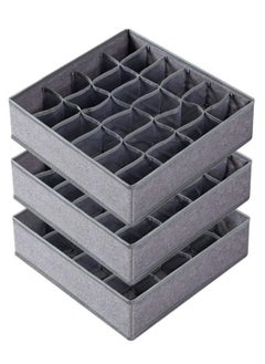 Hanayo 3 Pack Sock Underwear Organizer Dividers, 64 Cell Drawer Organizers Fabric Foldable Cabinet Closet Organizers and Storage Boxes for Storing Socks, Underwear, Ties, Gray  - Image 1