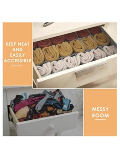 Hanayo 3 Pack Sock Underwear Organizer Dividers, 64 Cell Drawer Organizers Fabric Foldable Cabinet Closet Organizers and Storage Boxes for Storing Socks, Underwear, Ties, Gray  - Image 3
