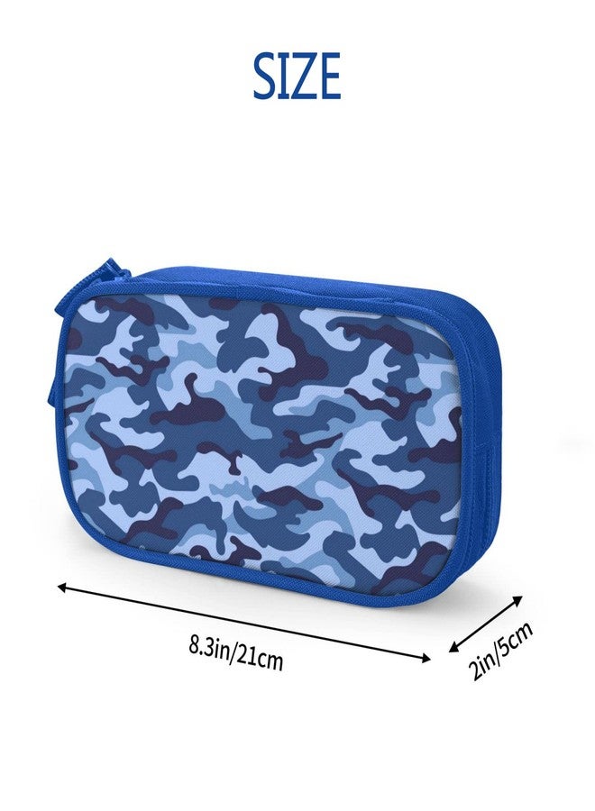OWCRNEF Adult Blue Camo Pencil Case Box, Large Capacity College Pencil Bag Pouch Marker Organizer with 2 Compartments & Durable Zipper - Image 2